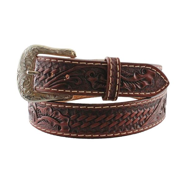 Twisted X Belt - Basketweave Floral Tooling - Saddle Tan